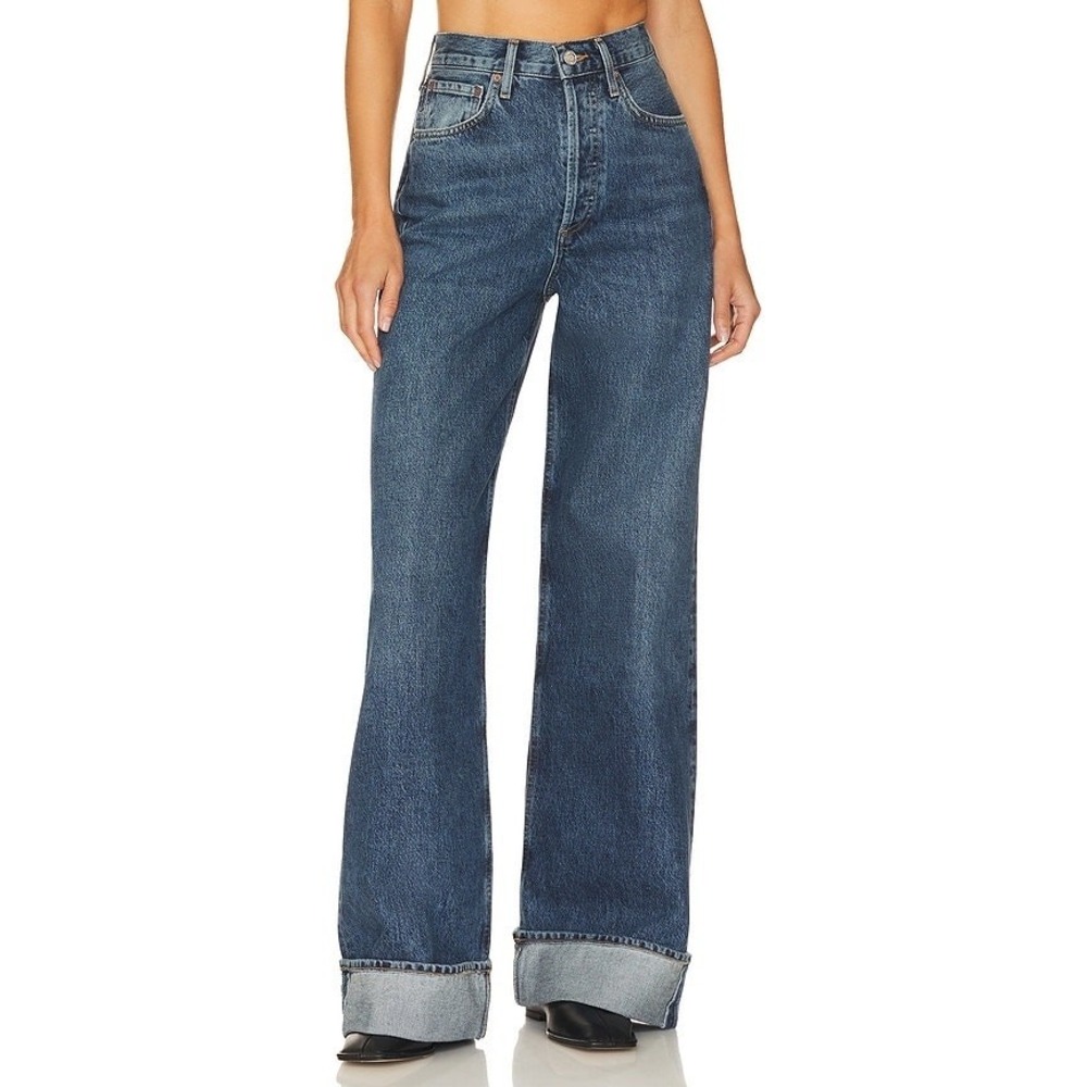 AGOLDE Dame High Rise Wide Leg Jeans Size 26 Control Wash Cuffed Hem Rigid